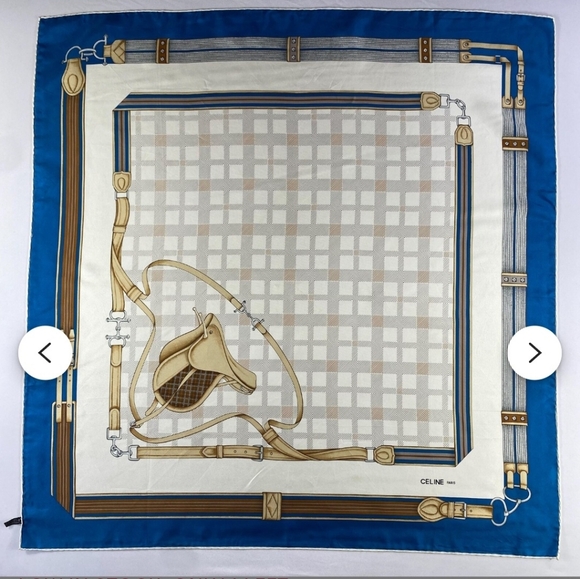 Autentic Celine Blue and Cream Equestrian Silk Scarf - Picture 1 of 6